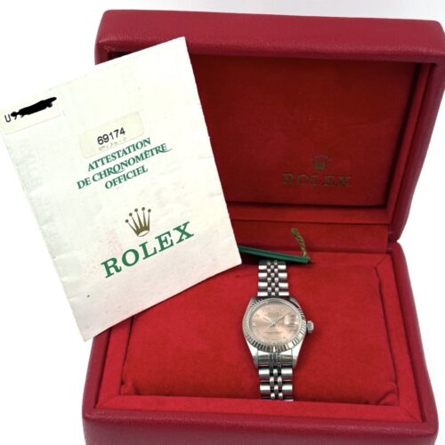 Rolex Lady-Datejust 26 Pink Salmon Roman Dial 69174 Unpolished Tag Paper and Box