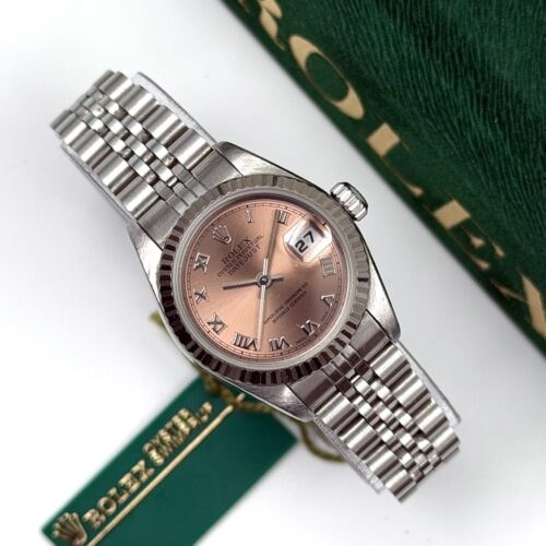 Rolex Lady-Datejust 26 Pink Salmon Roman Dial 69174 Unpolished Tag Paper and Box